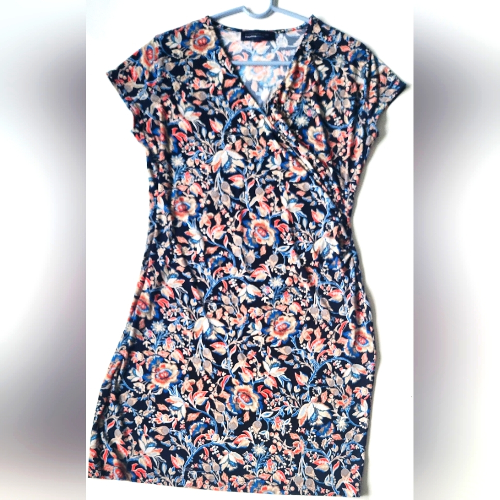 Jones New York Signature Faux Wrap Knee Length V-neck Dress Size PL